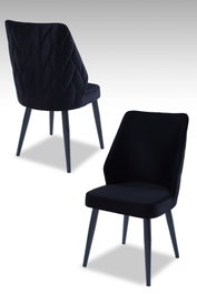 Hanah Home Pufi - Black Sillas Elegantes Modernas Tapizadas en Poliéster Negro con Patas Metálicas (48x90x43cm)